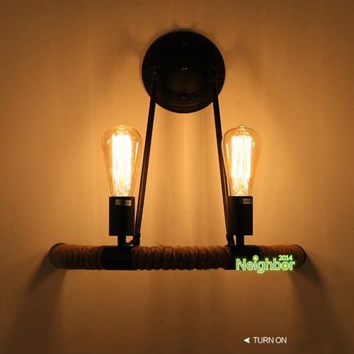 Vintage Rope Wall Lamp Library Lighting Bar Decor Wall Light Chandelier Fixtures - Picture 3 of 9