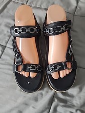 Karl Lagerfeld Palma Espadrille Platform Sandals Black Leather Chain Slingback 8