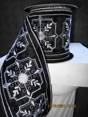D. Stevens Black & White Embroidered Snowflake Ribbon 6.5 Yards NWT