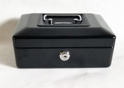Cash Box Lock Box 8 3/4'' X 6 3/4'' Sentry Money Box Black Grey Tray CB-8
