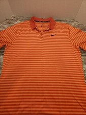 Nike Mens Dri-Fit UV Golf Striped Polo Size Large Orange Shirt