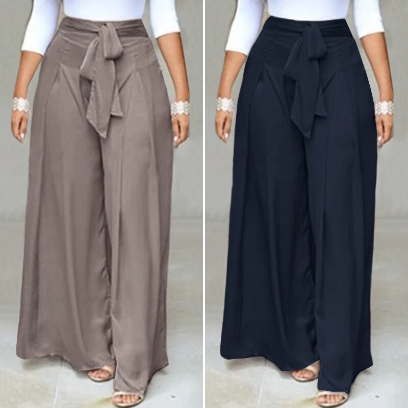 ZANZEA Women's Trousers Summer Loose High Waist Palazzo Pants Wide Leg Plus  Size