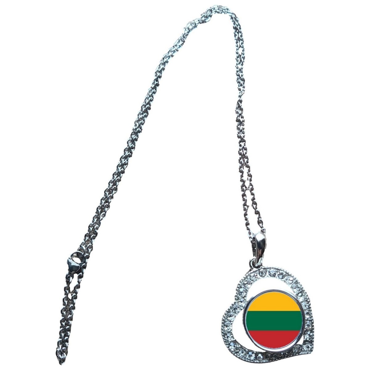 Lithuania Heart Silver Colour Necklace And Diamante Pendant Gift