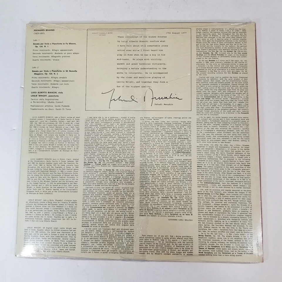 Брамс, белый, Райт LP виниловые сонаты для фиолетовый E фортепиано / Rca - RL31309 запечатанный - Изображение 4 из 4