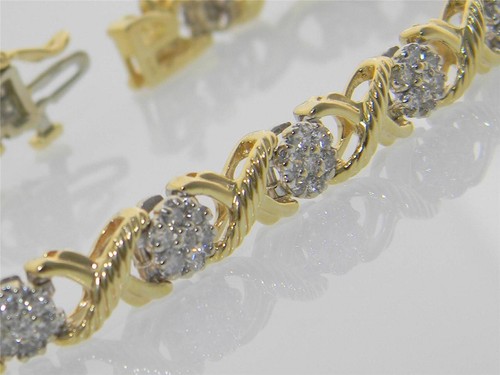 LADIES VERY FINE 14K GOLD 'XOXOXO 2.25CTW DIAMOND TENNIS BRACELET 6.5mm 8 1/8" - Picture 6 of 12
