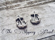 6 Anchor Charms Antiqued Silver Nautical Pendants 2 sided