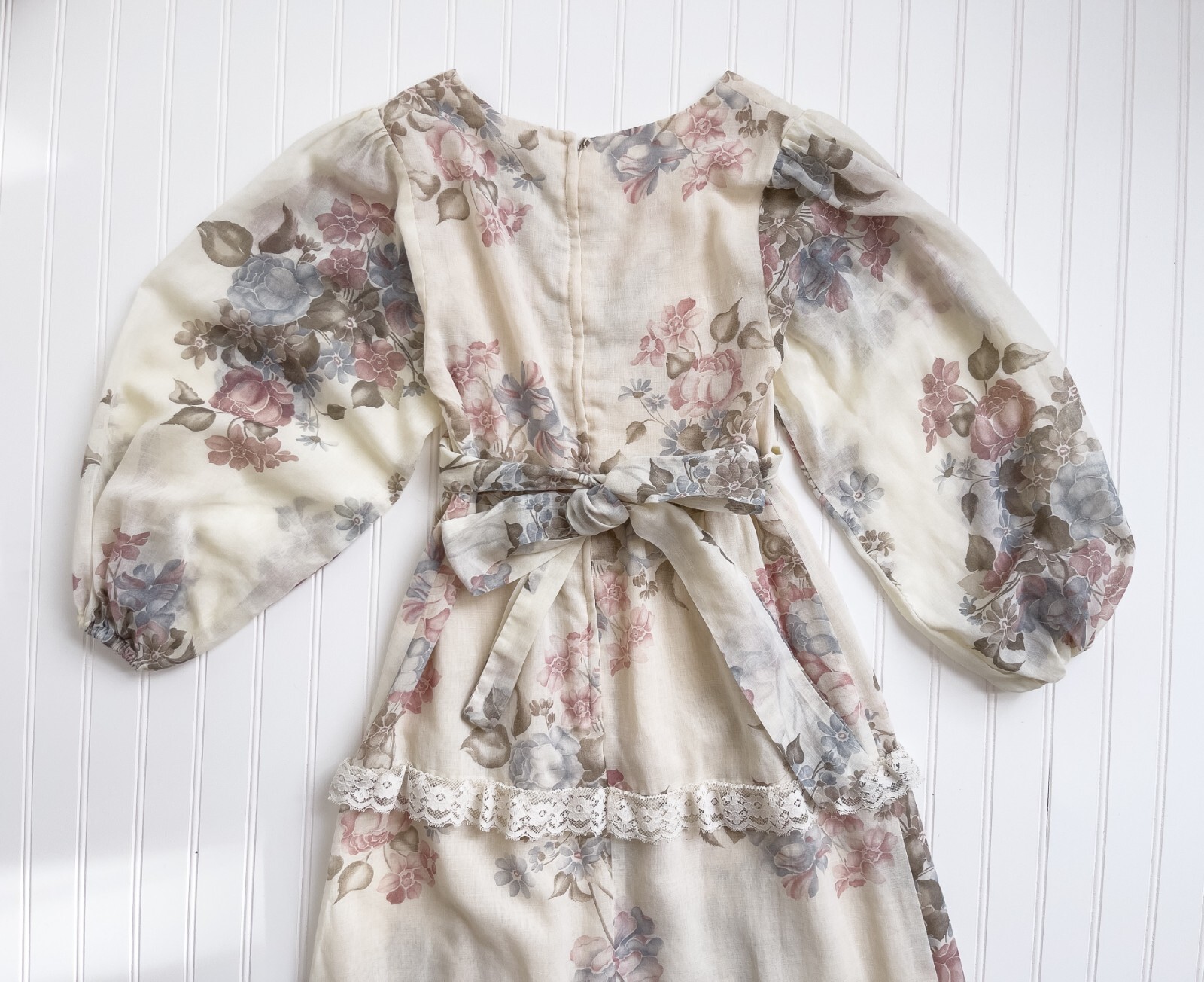 vtg 1970s cream floral lace balloon sleeve tiered maxi dress boho wedding dress image 6