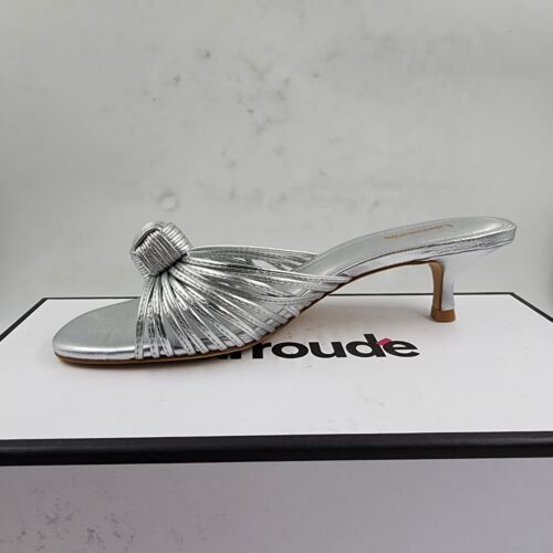 Larroudé Valerie Slip On Knotted Mid Heel Sandals Women's 7 Silver Open Toe - Picture 9 of 16