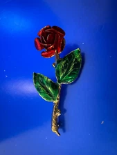 Gold Tone Blooming Red Rose Brooch Fashion Pin