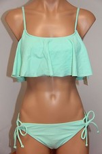 NWT Roxy Swimsuit 2pc Bikini Set Sz M Adj Sides Ruffle GEA0