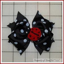 BonEful RTS NEW Girl Boutique Hair*Bow B&W Black White Dot Red Lady*Bug Adoption