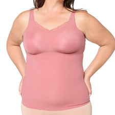 Evelyn Bobbie Lace Trimmed V-Neck Seamless Bra Cami Large Pink Canyon A704715