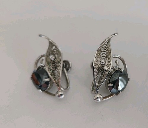 Vintage Sorrent Sterlingsilber Hämatit filigran Ohrring Set - Schraubpfosten - Bild 4 von 7