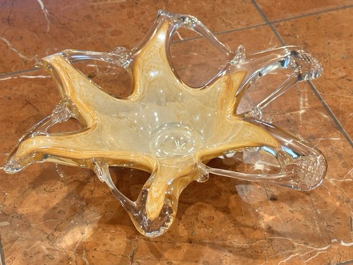 MURANO ART GLASS LINEA ASTUNI CHAMPAGNE GOLD 10" STARFISH 6 POINT FINGER BOWL EU - Picture 4 of 10