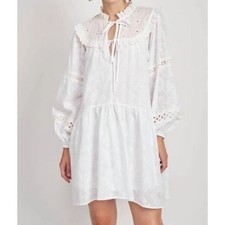 En Saison White Rue Mini Dress size L Large Eyelet Lace Long Sleeve Ruffle