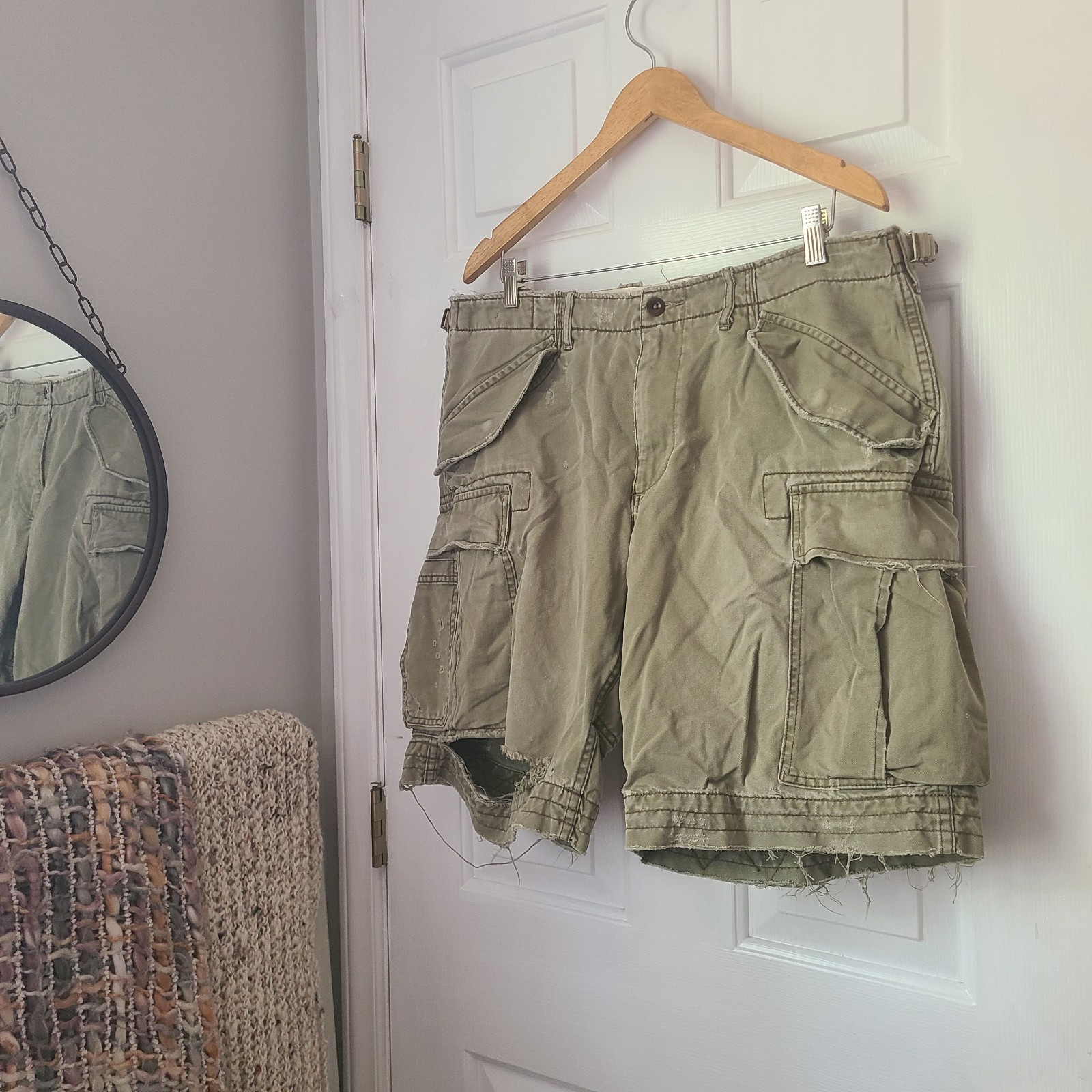 Vtg Polo Ralph Lauren Cargo Shorts Mens 36 Beige Distressed Surplus Utility 90s 