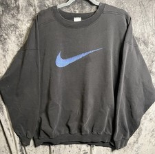 Vintage Nike Crewneck Sweatshirt Black Blue Swoosh USA Made Mens XL 90s