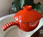 Frankoma 5FD Covered Casserole Pot Red Orange Mid-Century Pottery Lid Handle Exc