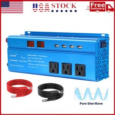 1200W 2400W Pure Sine Wave Power Inverter DC 12V to AC 110V Converter 4USB 3AC