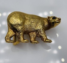Wathne Vintage Solid Sterling Silver Gold Vermeil Bear Sapphire Eyes Belt Buckle