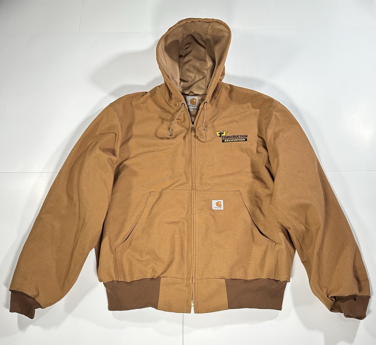 Carhartt J131 Brown Hooded Canvas Work Jacket Size Large USA Made Union Classic Zip  