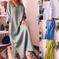 CASUAL MAXI LOOSE DRESS BAGGY LONG SLEEVE KAFTAN SHIRT LADIES WOMEN DRESS