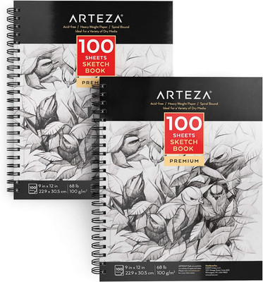 Sketch Book 2 Pack, 9X12 Inches, 200 Sheets of 68 Lb Heavyweight Paper, Spiral B