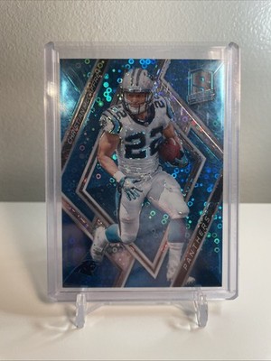 2018 Panini Spectra - Christian McCaffrey #74 Neon Blue Prizm White Jersey /75