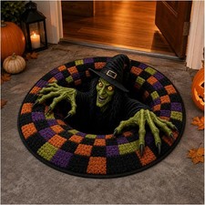 3D Optical Illusion Rug, Halloween Witch Round Doormat