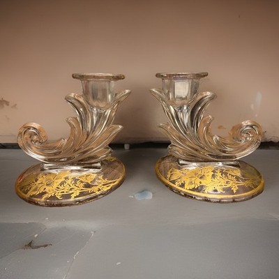 Forstoria Glass Cornucopia With Gold Design Set Of Two