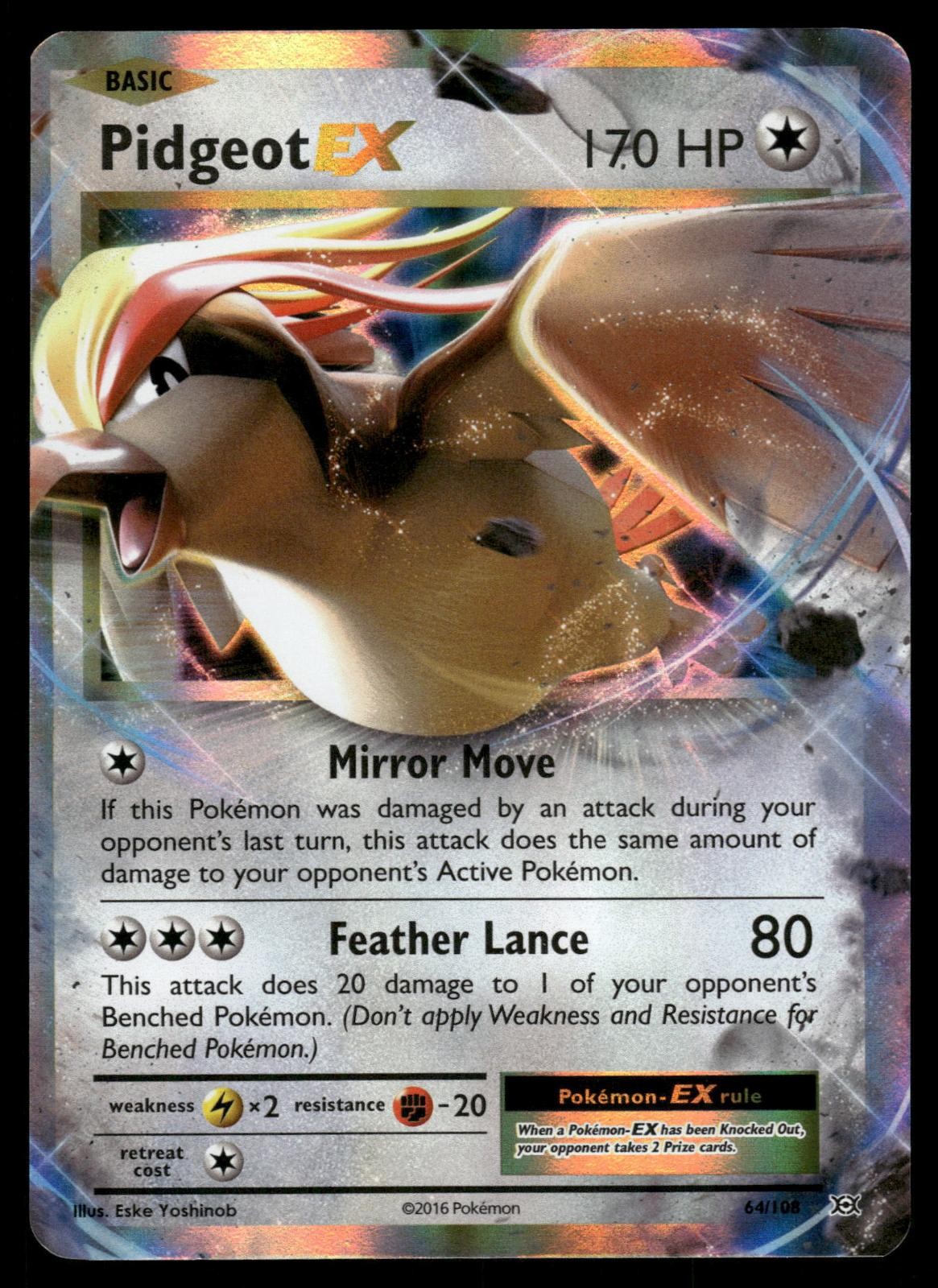 Pidgeot EX 64/108 Holo EX Rare Evolutions Pokemon Near Mint