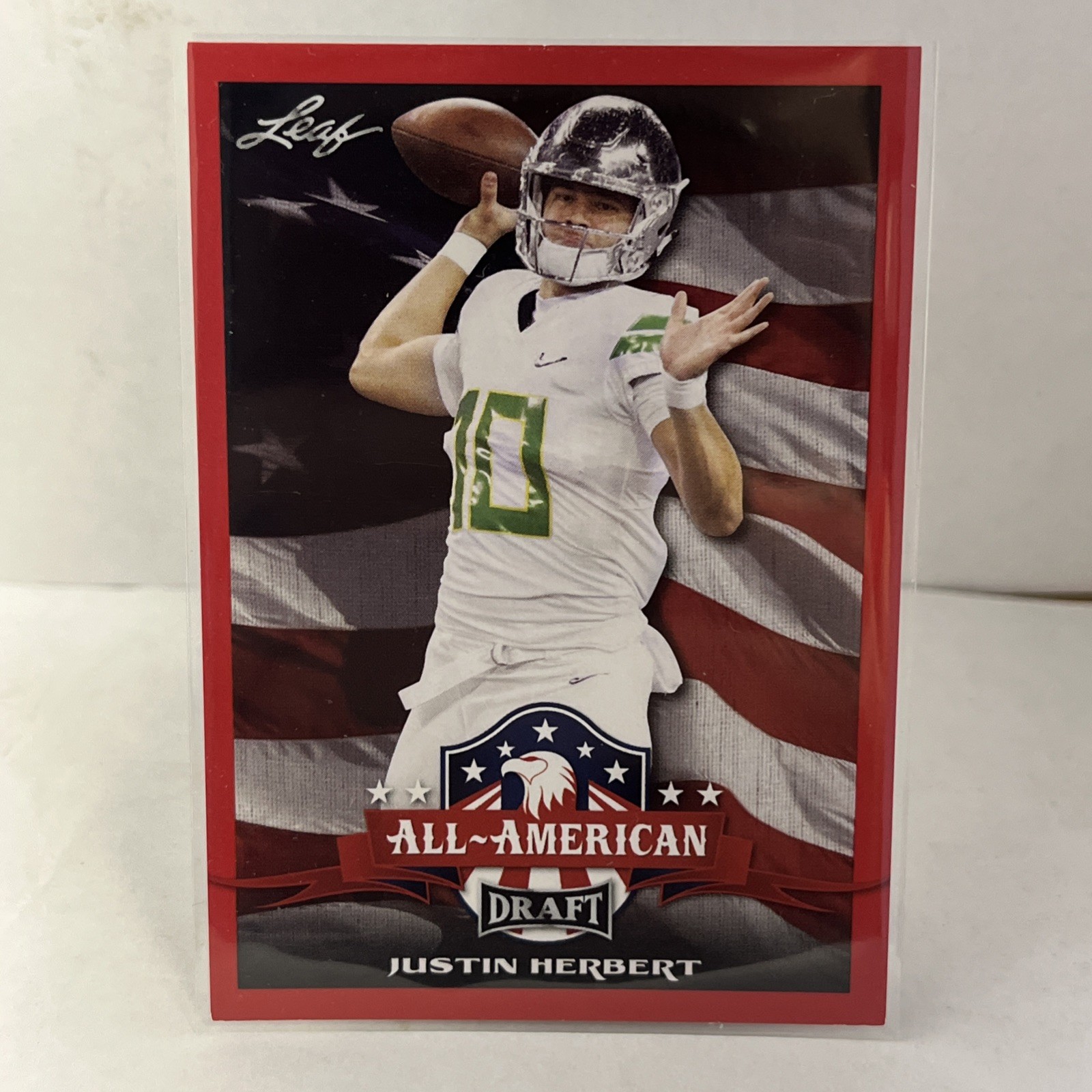 JUSTIN HERBERT 2020 LEAF DRAFT FOOTBALL ROOKIE ALL-AMERICAN RED RC Q1781