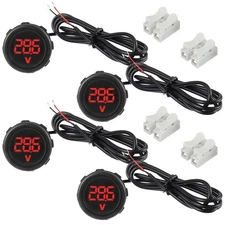 4 Pieces Waterproof DC 4V-100V Voltmeter Gauge Red LED Digital Display