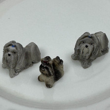Set Of 3 Vintage Shih Tzu Stone Critters Dog Figurine Sculptures