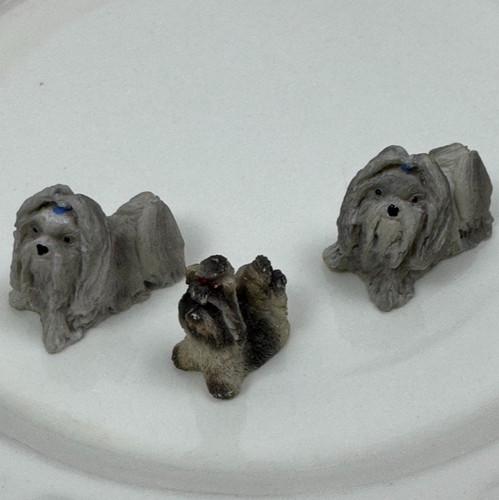 Set Of 3 Vintage Shih Tzu Stone Critters Dog Figurine Sculptures