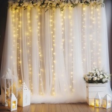 10x10ft White Backdrop Curtain Strings Lights Party Sheer Tulle Wedding