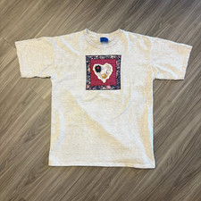 90s / Vintage Tennessee River Striped Tee Heart Doily Patchwork Top XL USA Made