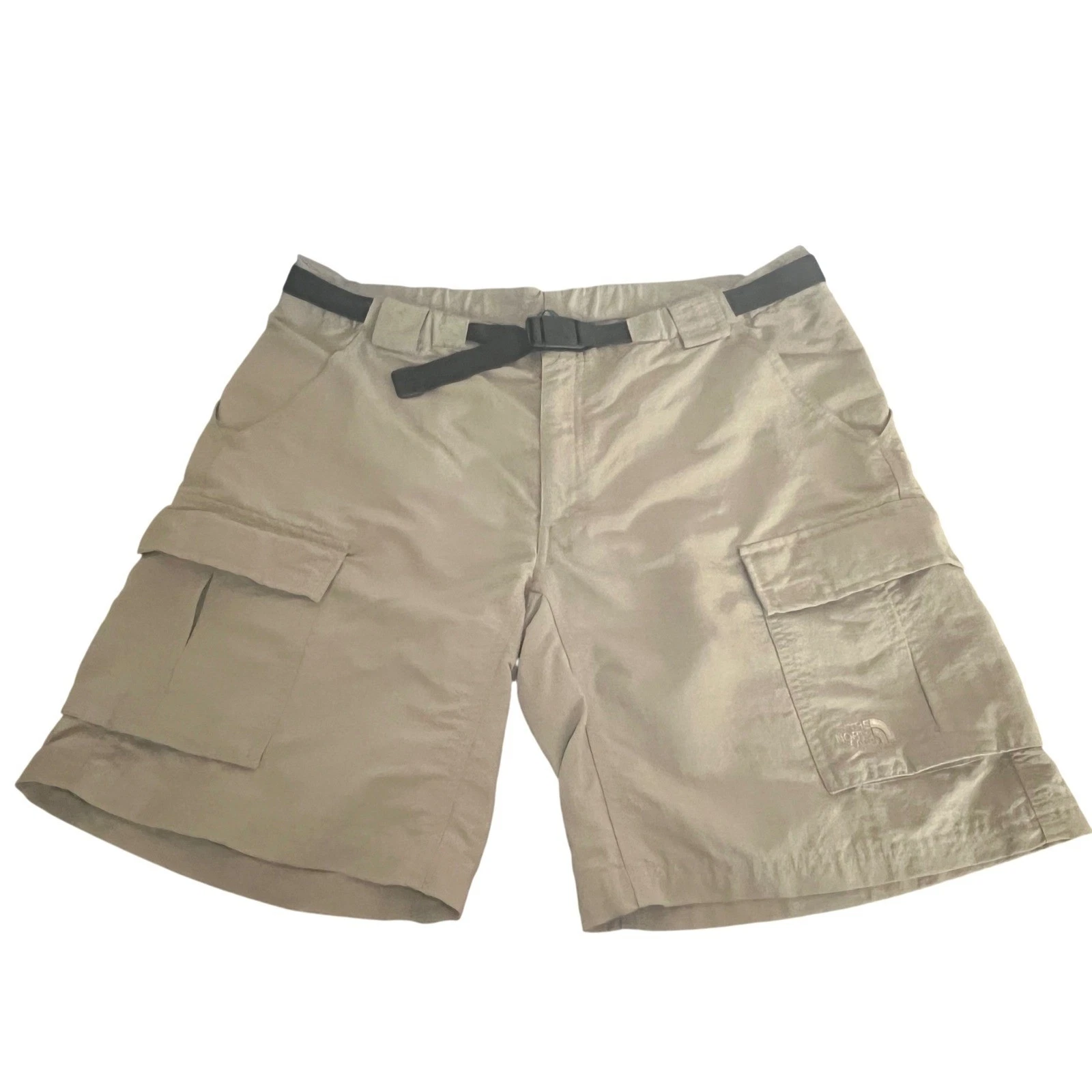 The North Face Cargo Hiking Shorts Mens L Tan Khaki Belted Outdoors Utility
