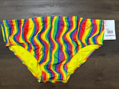 New Speedo Men's Eco Endurance Swim Briefs Rainbow Tide Print Size 38
