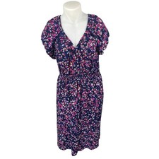 Gap Multicolor Short Sleeve Floral V Neck Smocked Maxi Sheath Dress Size XL 