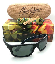 Polarized MAUI JIM Sunglasses KANAIO COAST MJ 766-02MD Black Blue Rubber w/ Grey