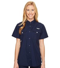 Women’s Columbia PFG Bahama Fishing Shirt Short Sleeve Navy Blue Size Small