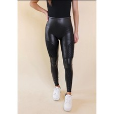 SPANX Faux Leather Moto Leggings   Black   Petite Small S/P 