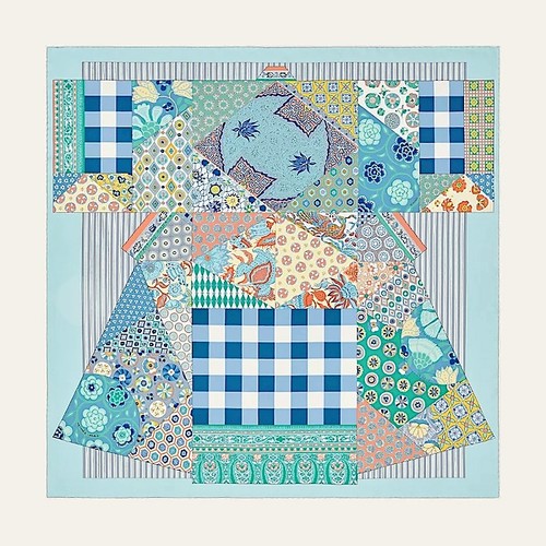 Hermes Scarf Stole L Art Du Sarasa Kimono Patchwork Light Blue Silk hermes-scarf-stole-l-art-du-sarasa-kimono-patchwork-light-blue-silk