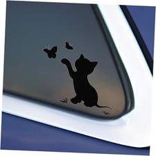 Cat Butterflies Vinyl Decal - Kitten Play Catching Butterfly Car Sticker, Black