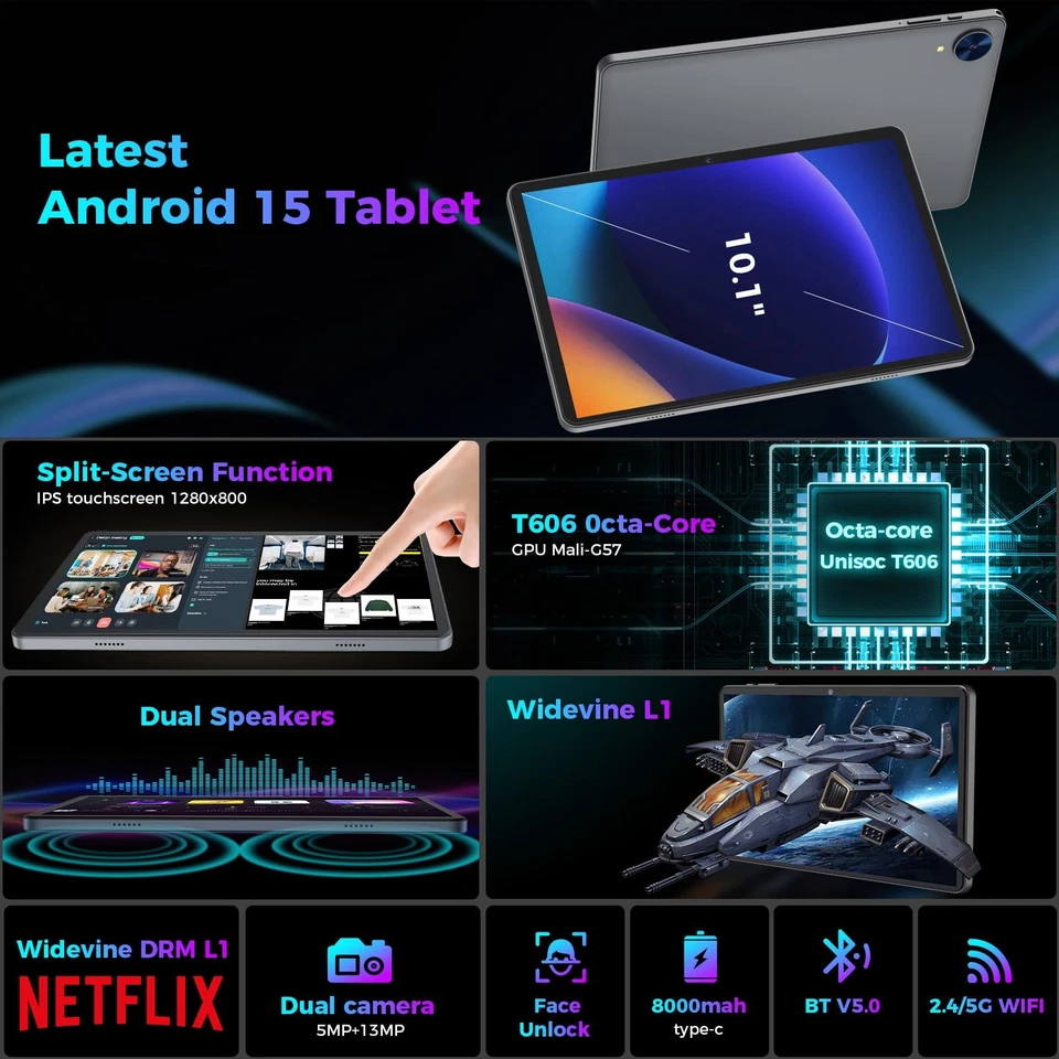 Android 15 Tablet with Keyboard, 26GB RAM, 256GB ROM(2TB Expand), 10.1 inch O... - Image 2 of 4
