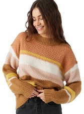 O'Neill Billie Stripe Mockneck Sweatshirt - Tobacco Brown - New