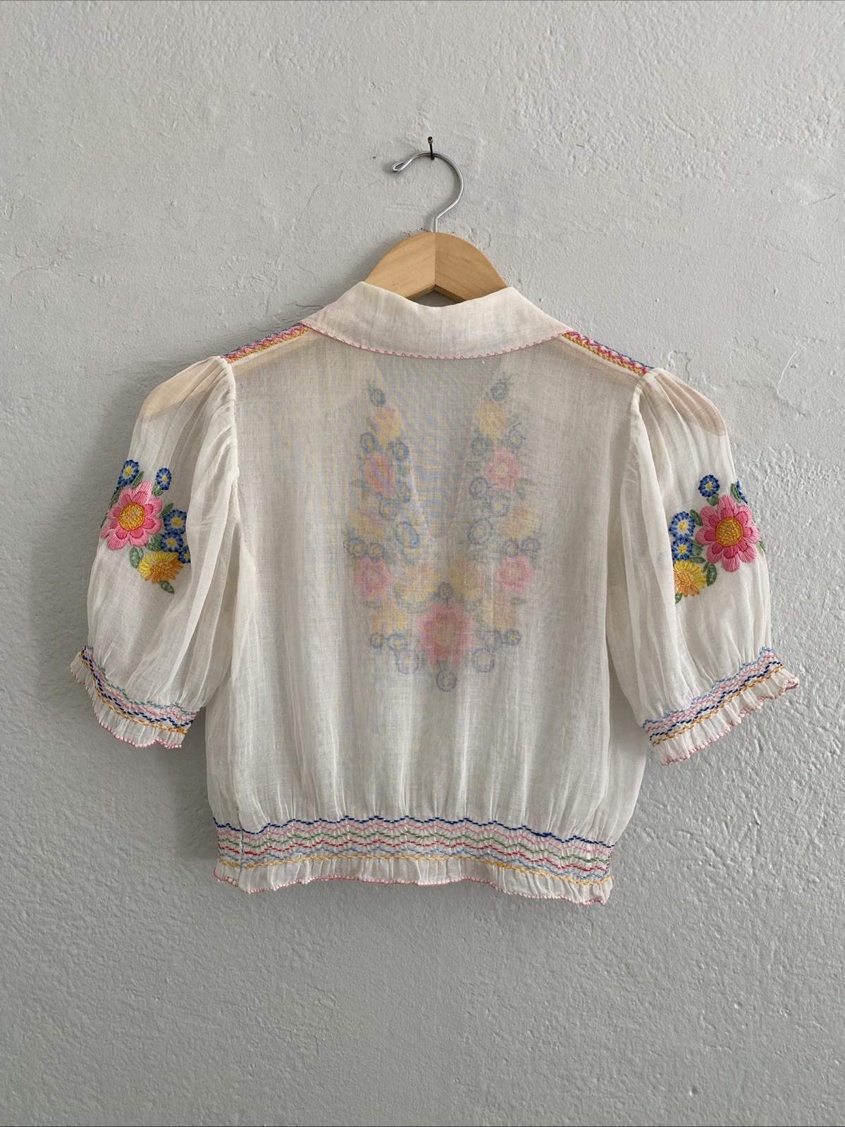 Vintage 30s 40s Floral Embroidered Sheer Cotton B… - image 7