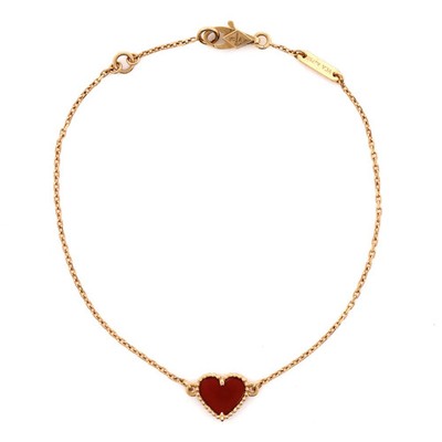 Van Cleef & Arpels Sweet Alhambra Heart Bracelet 18K Rose Gold with Carnelian