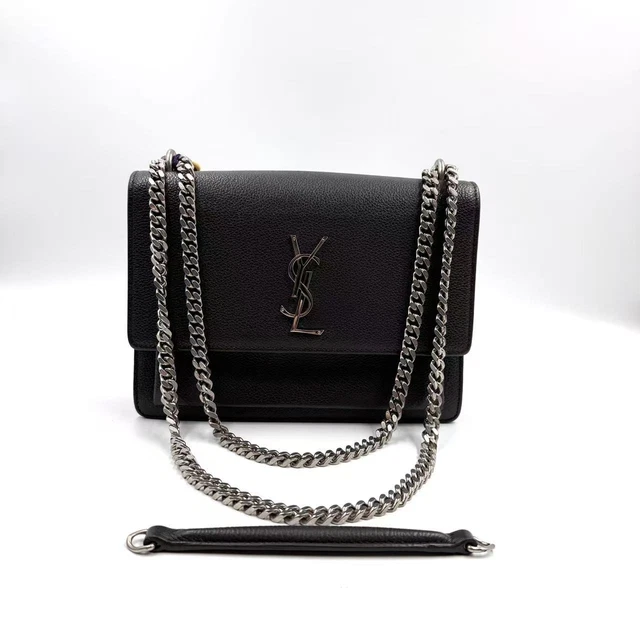 10.23 041 YSL Saint Laurent Sunset Black Leather Shoulder Bag 